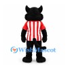 Black Cat Mascot Costume with Red and White Striped Shirt