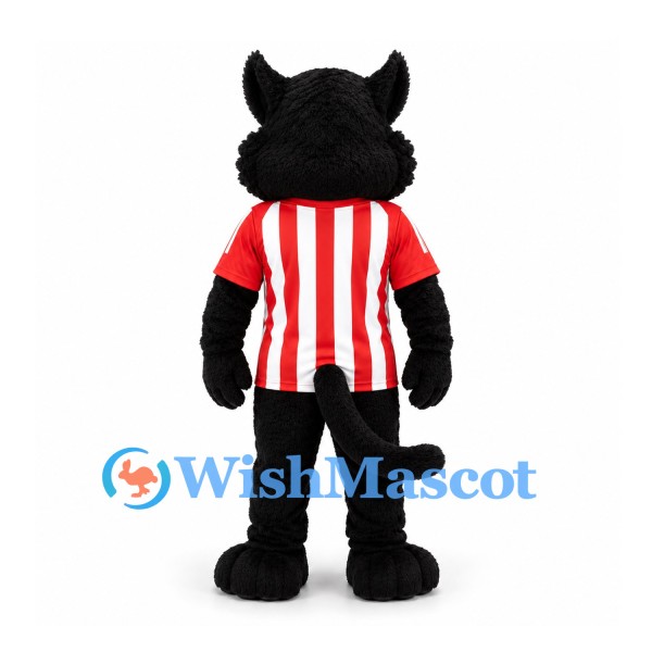 Black Cat Mascot Costume with Red and White Striped Shirt