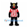 Black Cat Mascot Costume with Red and White Striped Shirt
