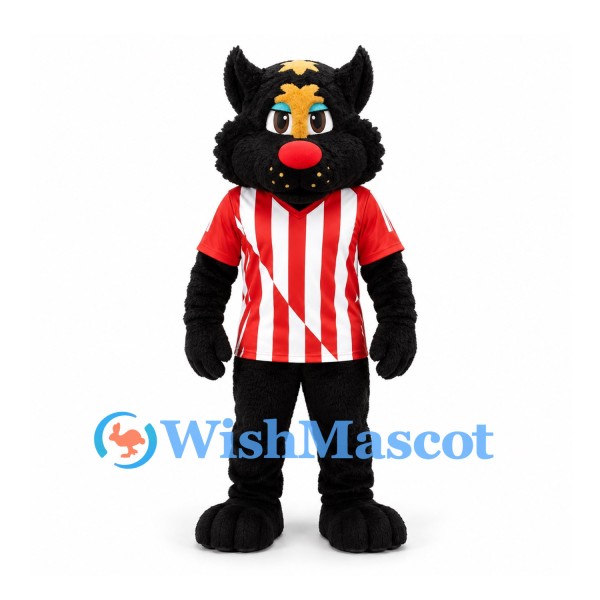 Black Cat Mascot Costume with Red and White Striped Shirt