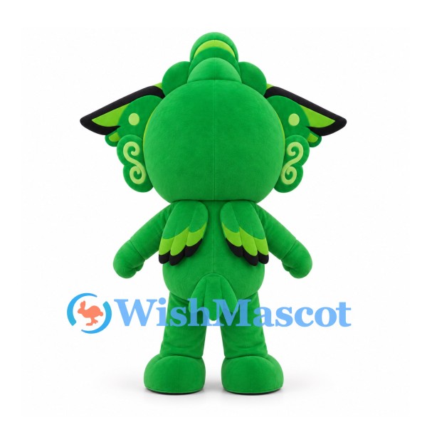 Bird Character Mascot Costume in Green with Decorative Hood