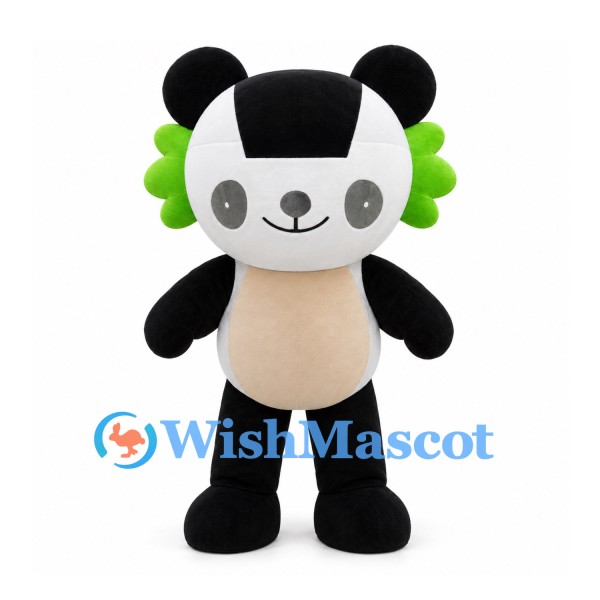 Panda Mascot Costume with Green Ear Accents and Rounded Head