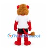 Lion Mascot Costume in Red with Gold Mane and White Sports Shirt