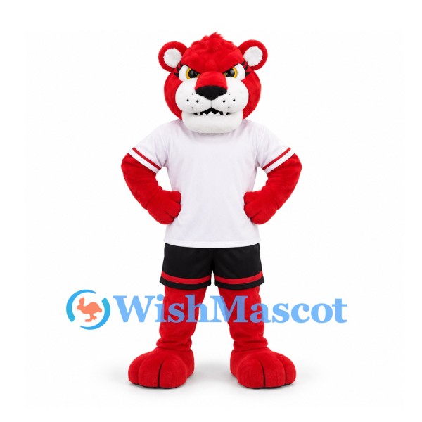 Lioness Mascot Costume in Red with White Sports Shirt