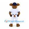 Bull Mascot Costume in Brown with Navy Cap and White Baseball Uniform