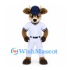 Bull Mascot Costume in Brown with Navy Cap and White Baseball Uniform