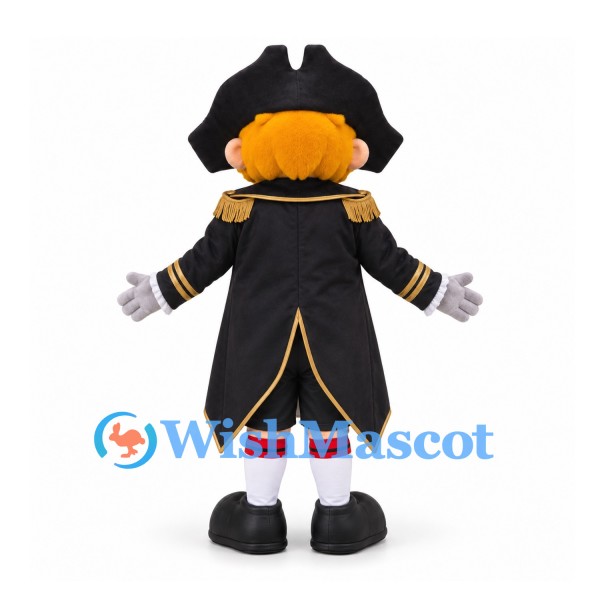 Pirate Mascot Costume with Black Hat and Gold Trimmed Coat