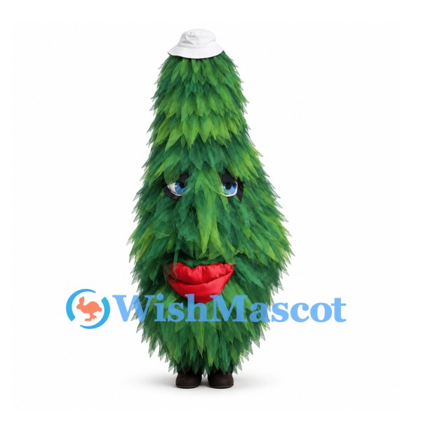 Tree Mascot Costume with Layered Green Foliage and White Hat