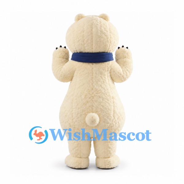 Polar Bear Mascot Costume in Cream with Navy Scarf