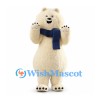 Polar Bear Mascot Costume in Cream with Navy Scarf