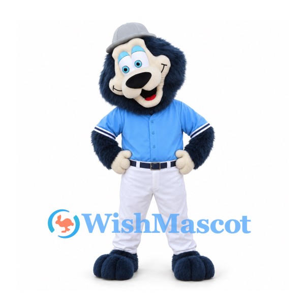 Dog Mascot Costume in Navy Blue with Light Blue Baseball Uniform