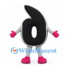 Number Six Mascot Costume in Pink and Black with White Outline