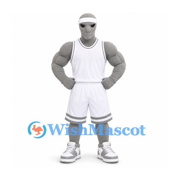 Alien Mascot Costume in Gray with White Basketball Uniform