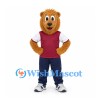 Lion Mascot Costume with Burgundy Shirt and Navy Pants