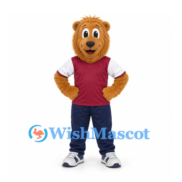 Lion Mascot Costume with Burgundy Shirt and Navy Pants