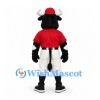 Bull Mascot Costume in Black and White with Red Baseball Uniform