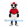 Bull Mascot Costume in Black and White with Red Baseball Uniform