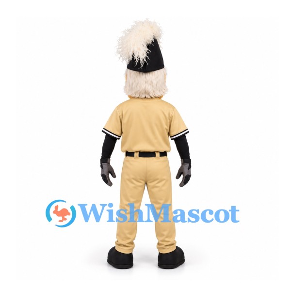 Marching Band Mascot Costume with Plumed Hat and Beige Uniform