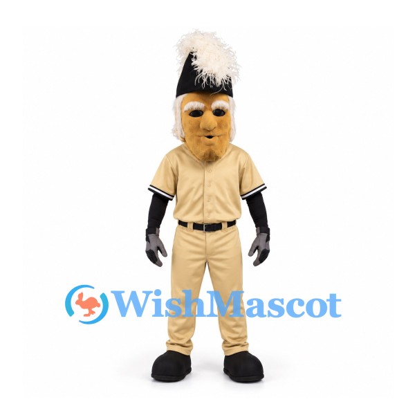 Marching Band Mascot Costume with Plumed Hat and Beige Uniform