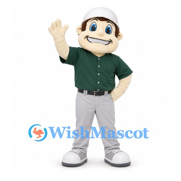 Baseball Player Mascot Costume with Green Shirt and White Cap