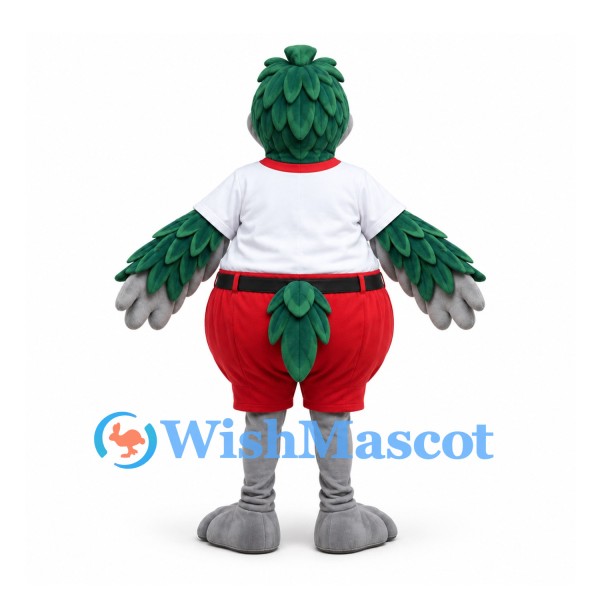 Bird Mascot Costume in Green with White Shirt and Red Shorts