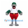 Bird Mascot Costume in Green with White Shirt and Red Shorts