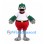 Bird Mascot Costume in Green with White Shirt and Red Shorts