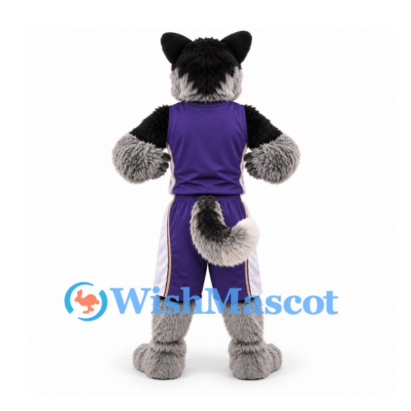 Raccoon Mascot Costume with Purple Basketball Uniform
