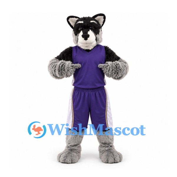 Raccoon Mascot Costume with Purple Basketball Uniform