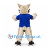 Lynx Mascot Costume in Cream with Blue Shirt and Tufted Ears