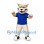 Lynx Mascot Costume in Cream with Blue Shirt and Tufted Ears