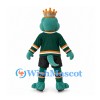 Dinosaur Mascot Costume in Teal with Gold Crown and Green Sports Shirt