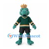 Dinosaur Mascot Costume in Teal with Gold Crown and Green Sports Shirt