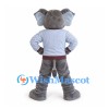 Elephant Mascot Costume in Gray with Light Blue Shirt