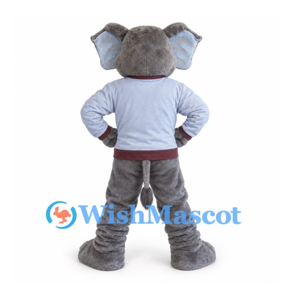 Elephant Mascot Costume in Gray with Light Blue Shirt