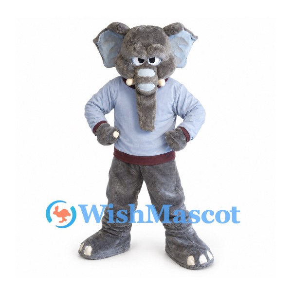 Elephant Mascot Costume in Gray with Light Blue Shirt