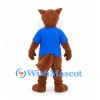 Fox Mascot Costume in Brown with Blue Shirt and White Cheeks