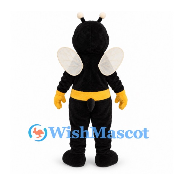 Bee Mascot Costume in Black with Yellow Waist Stripe and White Wings