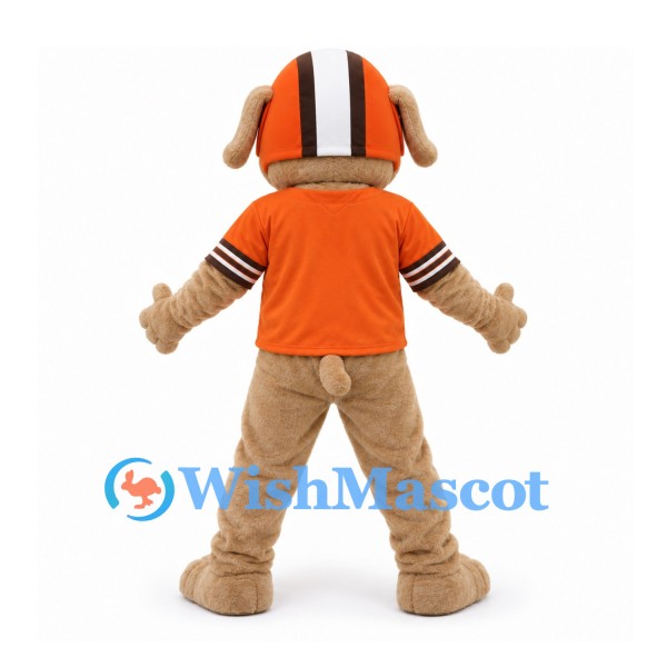 Dog Mascot Costume in Tan with Orange Football Helmet and Shirt