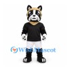 Boston Terrier Mascot Costume with Gold Football Helmet and Black Shirt