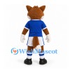 Fox Mascot Costume in Brown with Blue Sports Shirt and White Shorts
