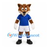 Fox Mascot Costume in Brown with Blue Sports Shirt and White Shorts