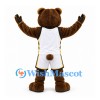 Bear Mascot Costume in Brown with White Basketball Uniform