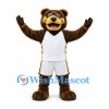 Bear Mascot Costume in Brown with White Basketball Uniform