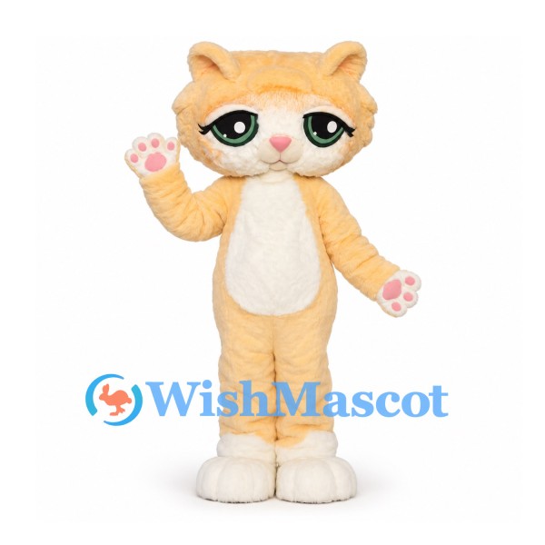 Cat Mascot Costume in Pale Orange with Green Eyes and White Belly