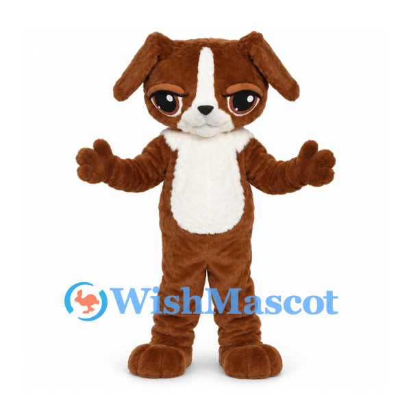 Dog Mascot Costume in Brown with White Chest and Floppy Ears