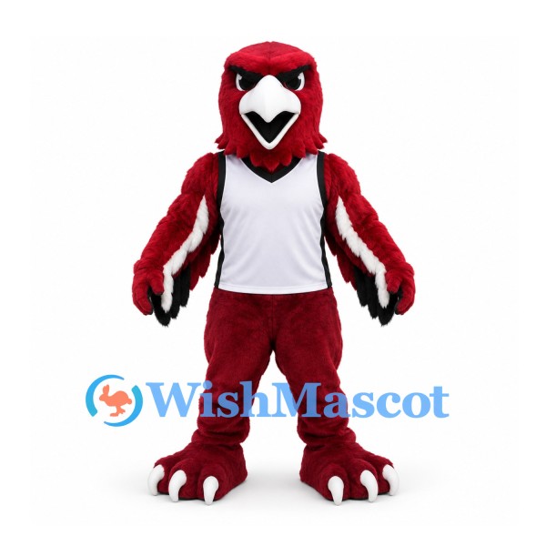 Eagle Mascot Costume in Burgundy with White Vest and Wing Stripes