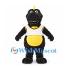 Dinosaur Mascot Costume in Black with Yellow Belly and White Shirt