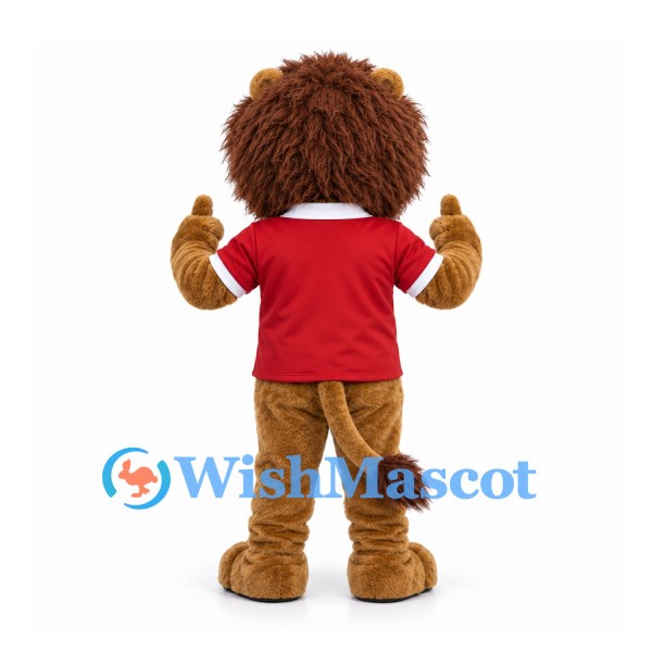 Lion Mascot Costume with Brown Mane and Red Polo Shirt