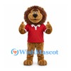 Lion Mascot Costume with Brown Mane and Red Polo Shirt